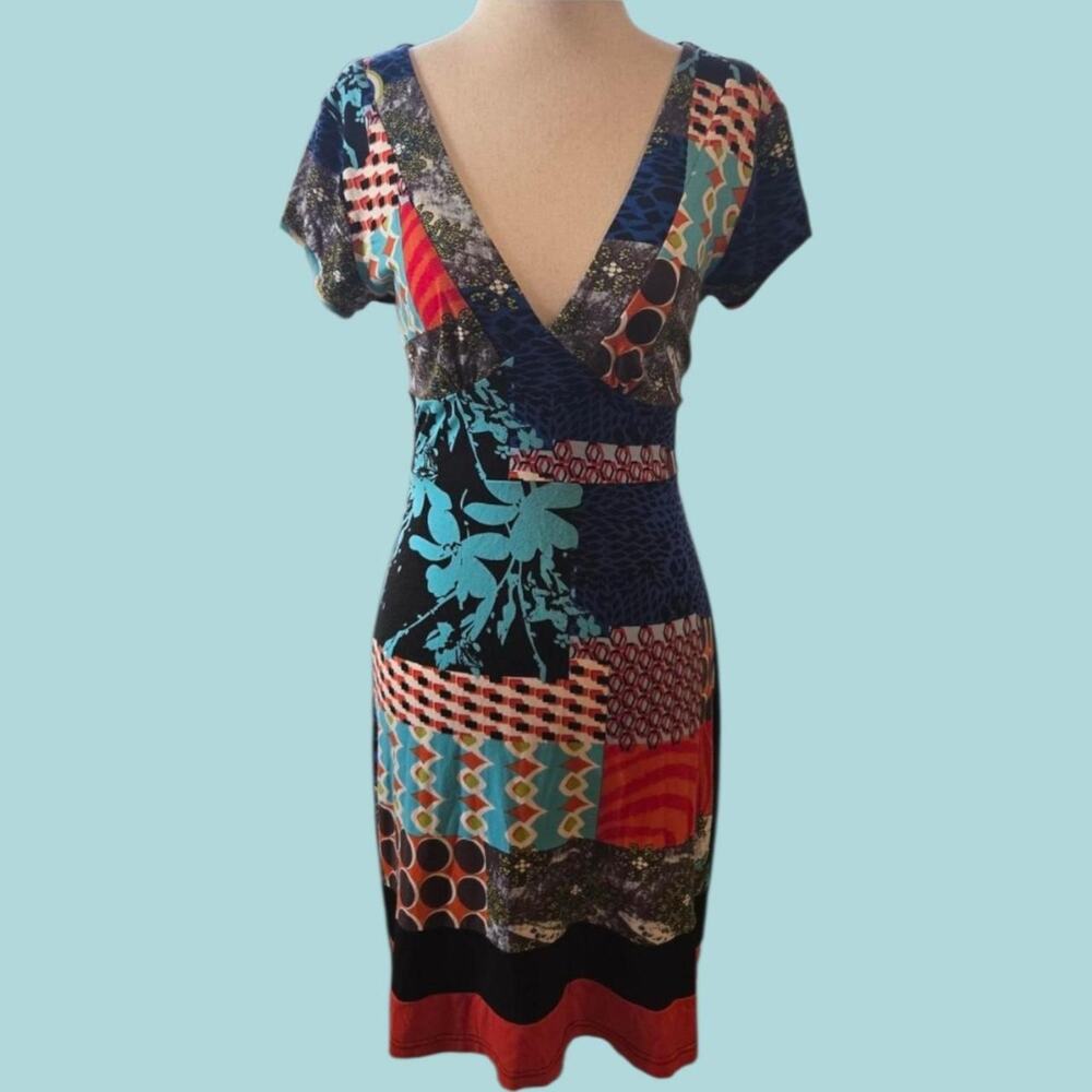 Y2k patchwork wrap dress